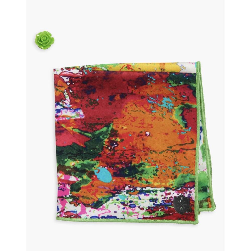 New Clifton Wilson Multicolor Paint Splash Silk Pocket Square